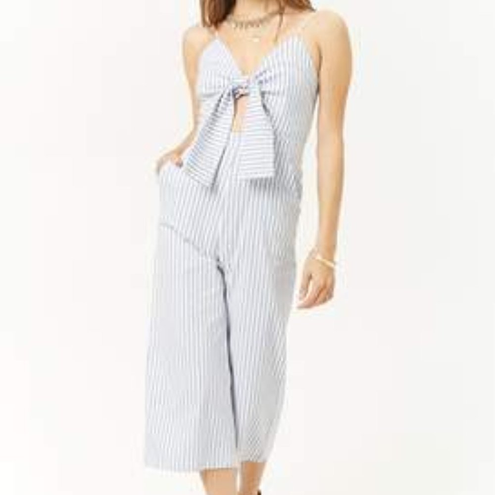 Striped Knot-Front Jumpsuit